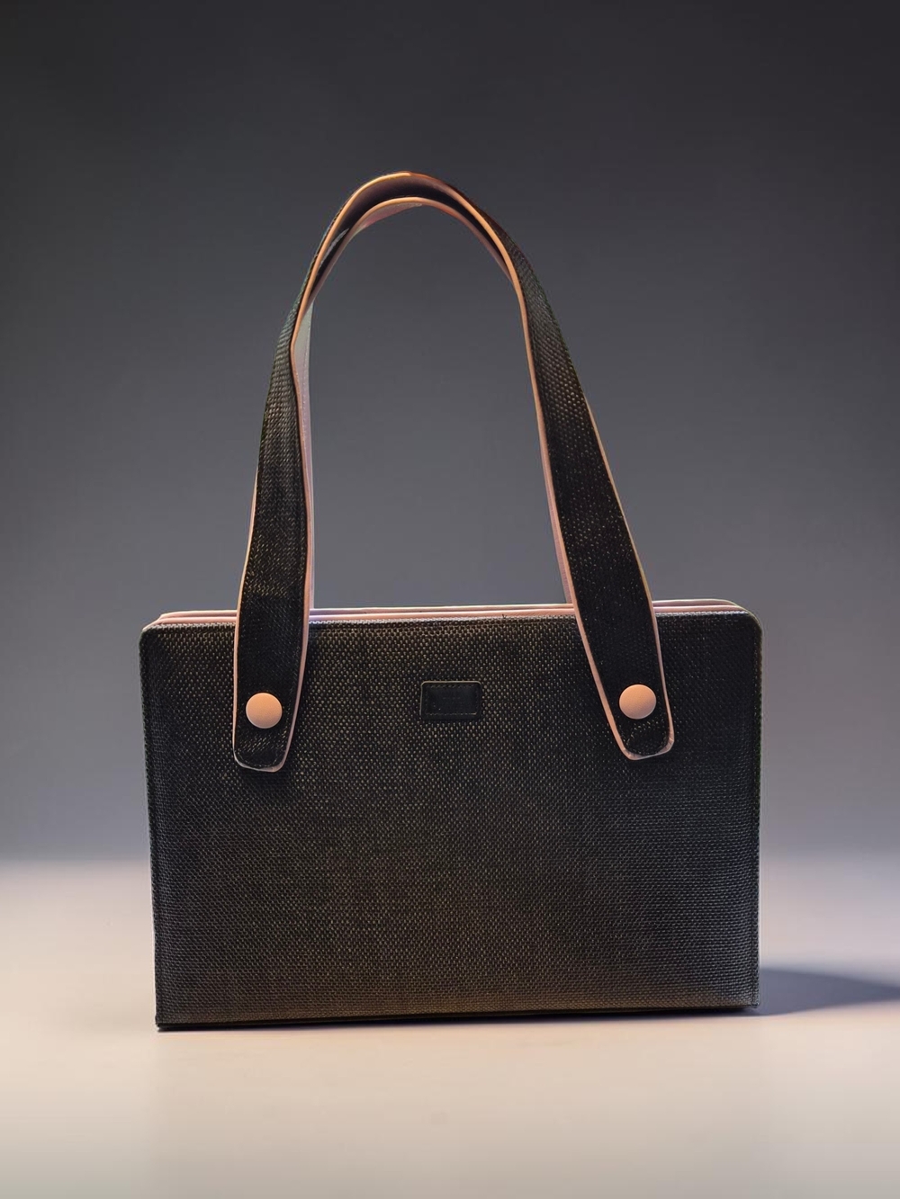 Vintage 90s/Y2K Lulu Guinness London Black Woven Straw Box Tote Bag Pink Trim